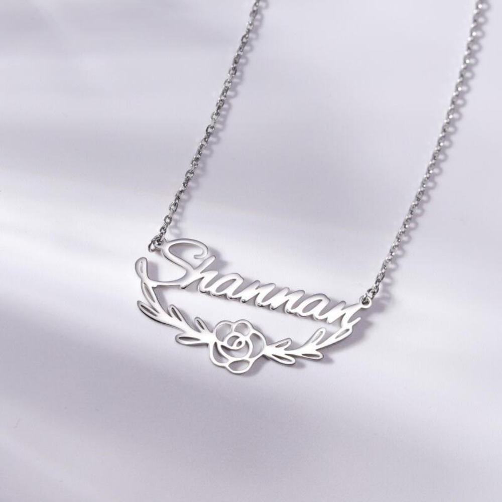 Custom Personalized Rose Name Pendant Necklace — Floral Gift